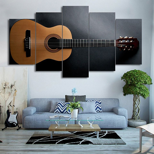 Картина модульная из 5 частей. Классическая гитара. 2 шт (20x30 см), 2 шт (20x45 см), (20x50 см).